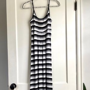 Black, White, and Gray Striped Calvin Klein Maxi Dress - Small